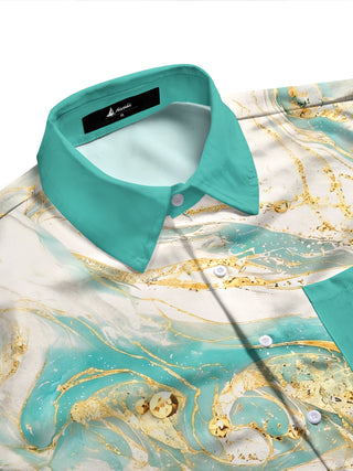 Adaychic Gold Fluid Marble Men's Long Sleeve Shirt with Chest Pocket