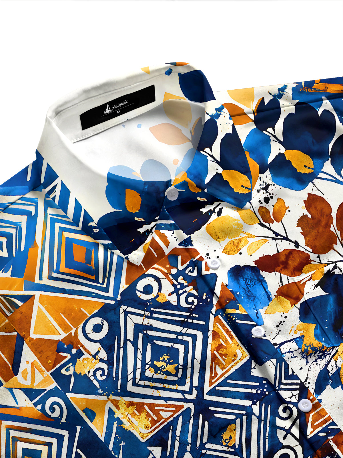 Adaychic Men's Printed Geometric Floral Collage Print Long Sleeve Shirt with Chest Pocket