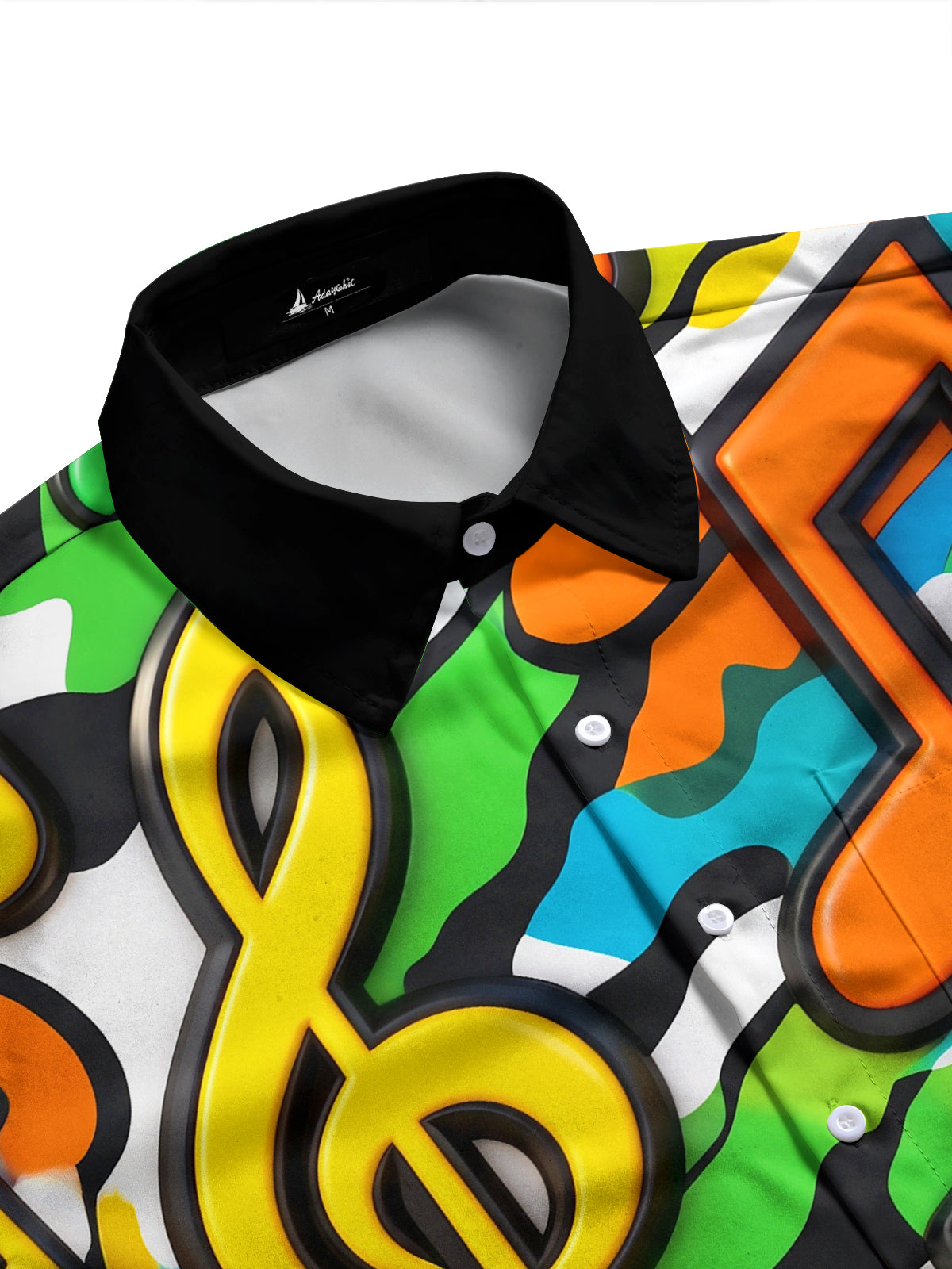 Adaychic Men's Graphic 3D Musical Notes And Treble Clef Print Long Sleeve Shirt with Chest Pocket