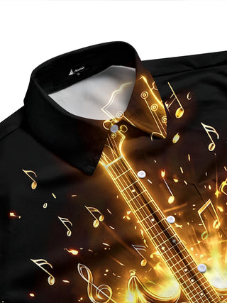 Adaychic Men's Graphic Electric Guitar Print Long Sleeve Shirt with Chest Pocket