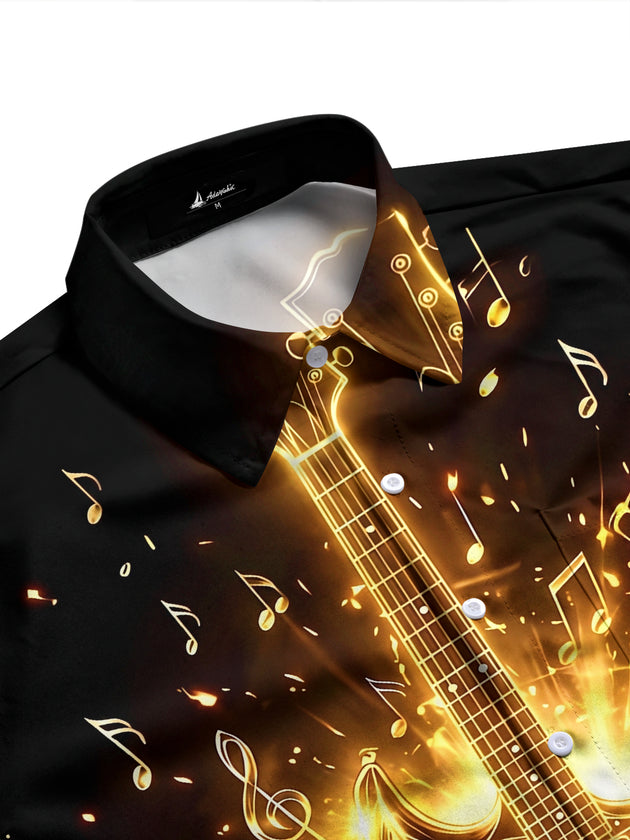 Adaychic Men's Graphic Electric Guitar Print Long Sleeve Shirt with Chest Pocket