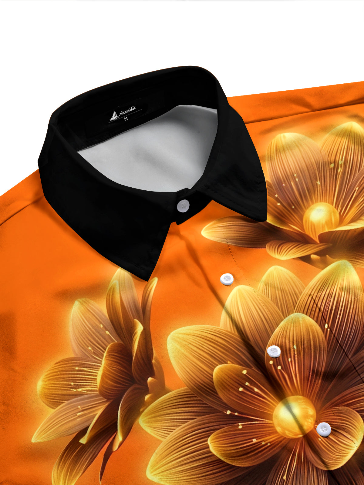 Adaychic Men's Hawaiian Glowing Golden Floral Pattern Long Sleeve Shirt with Chest Pocket