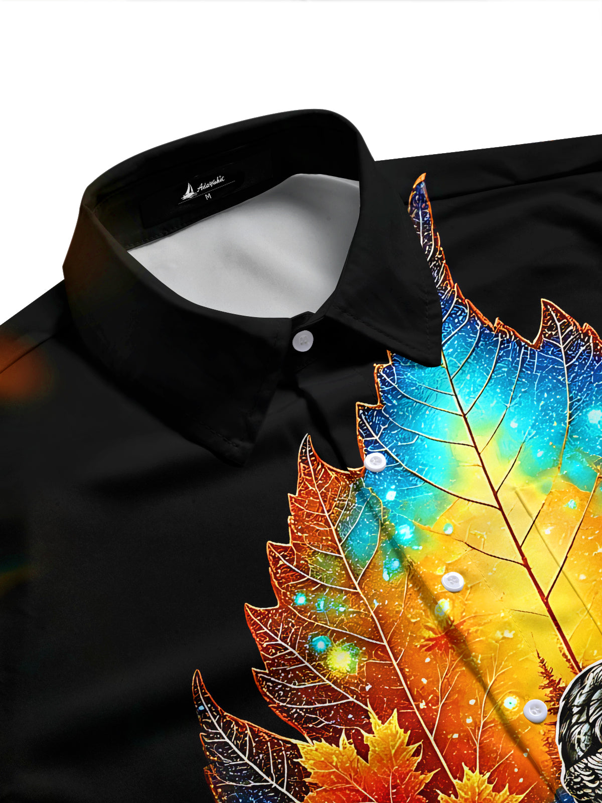 Adaychic Men's Graphic Starry Maple Leaves Print Short Sleeve Shirt with Chest Pocket