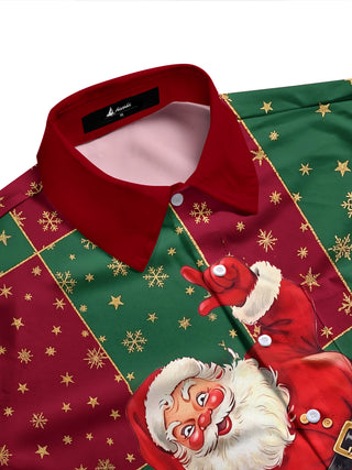 Adaychic Men's Printed Santa Claus On Chimney Print Long Sleeve Shirt with Chest Pocket