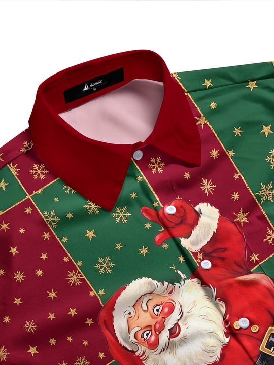 Adaychic Men's Printed Santa Claus On Chimney Print Long Sleeve Shirt with Chest Pocket