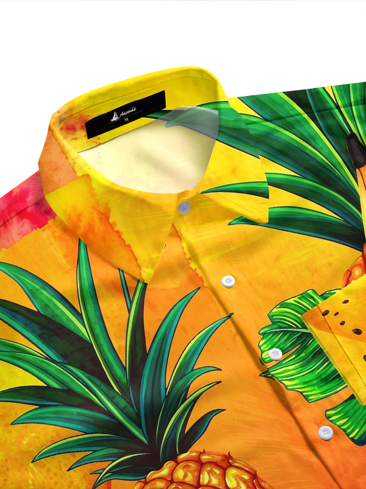 Adaychic Men's Hawaiian Tropical Fruit Pattern Short Sleeve Shirt with Chest Pocket