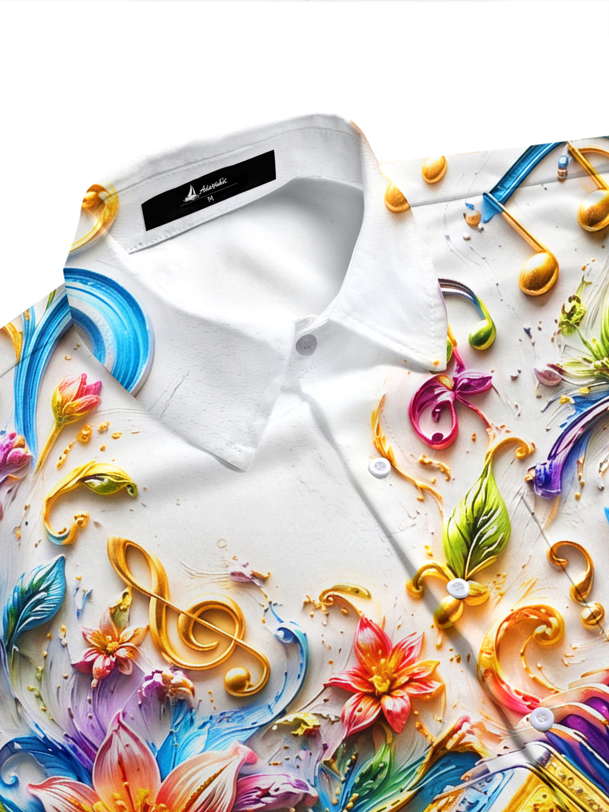 Adaychic Men's Graphic Accordion Print Floral Print Short Sleeve Shirt with Chest Pocket