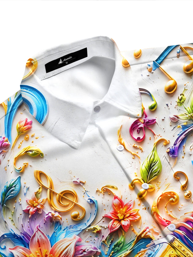 Adaychic Men's Graphic Accordion Print Floral Print Short Sleeve Shirt with Chest Pocket