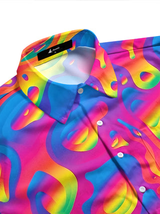 Adaychic Men's Printed Rainbow Liquid Gradient Print Long Sleeve Shirt with Chest Pocket