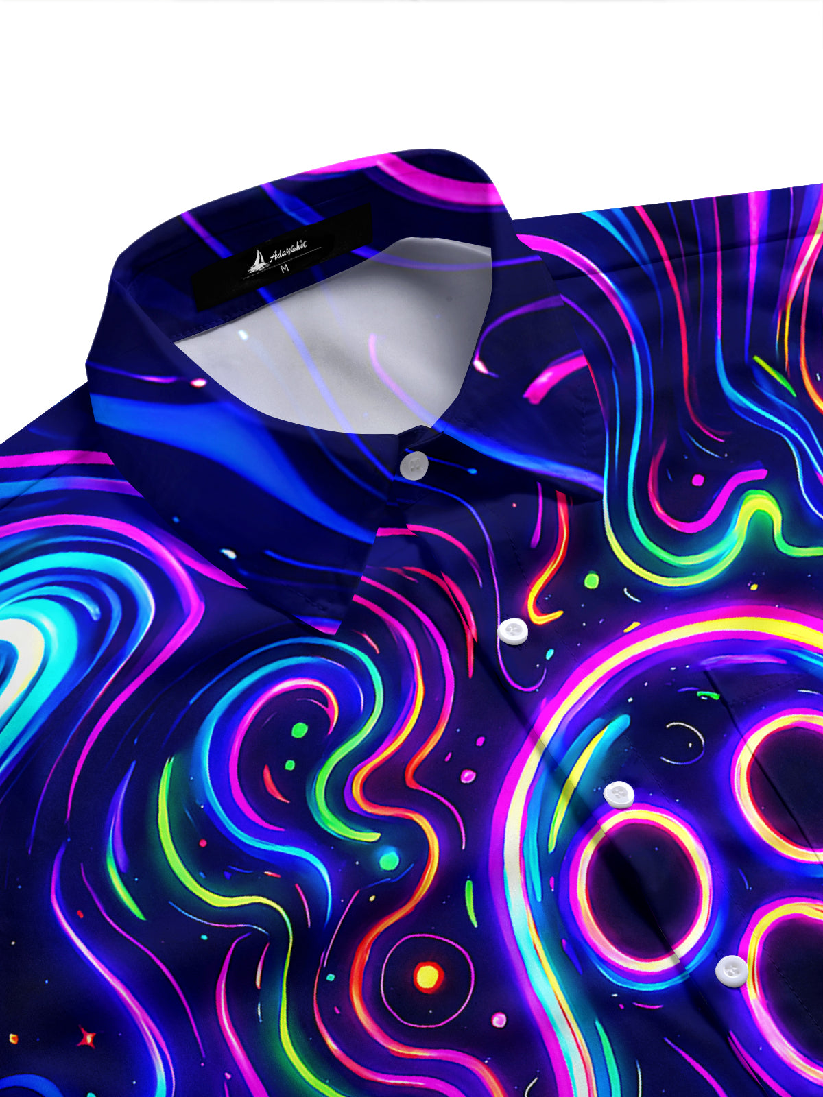 Adaychic Men's Graphic Neon Ghost Print Short Sleeve Shirt with Chest Pocket