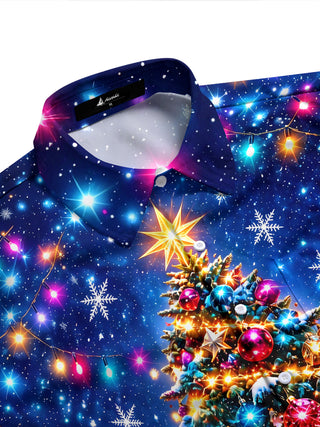 Adaychic Men's Christmas Tree With Ornaments And Gifts Print Long Sleeve Shirt with Chest Pocket