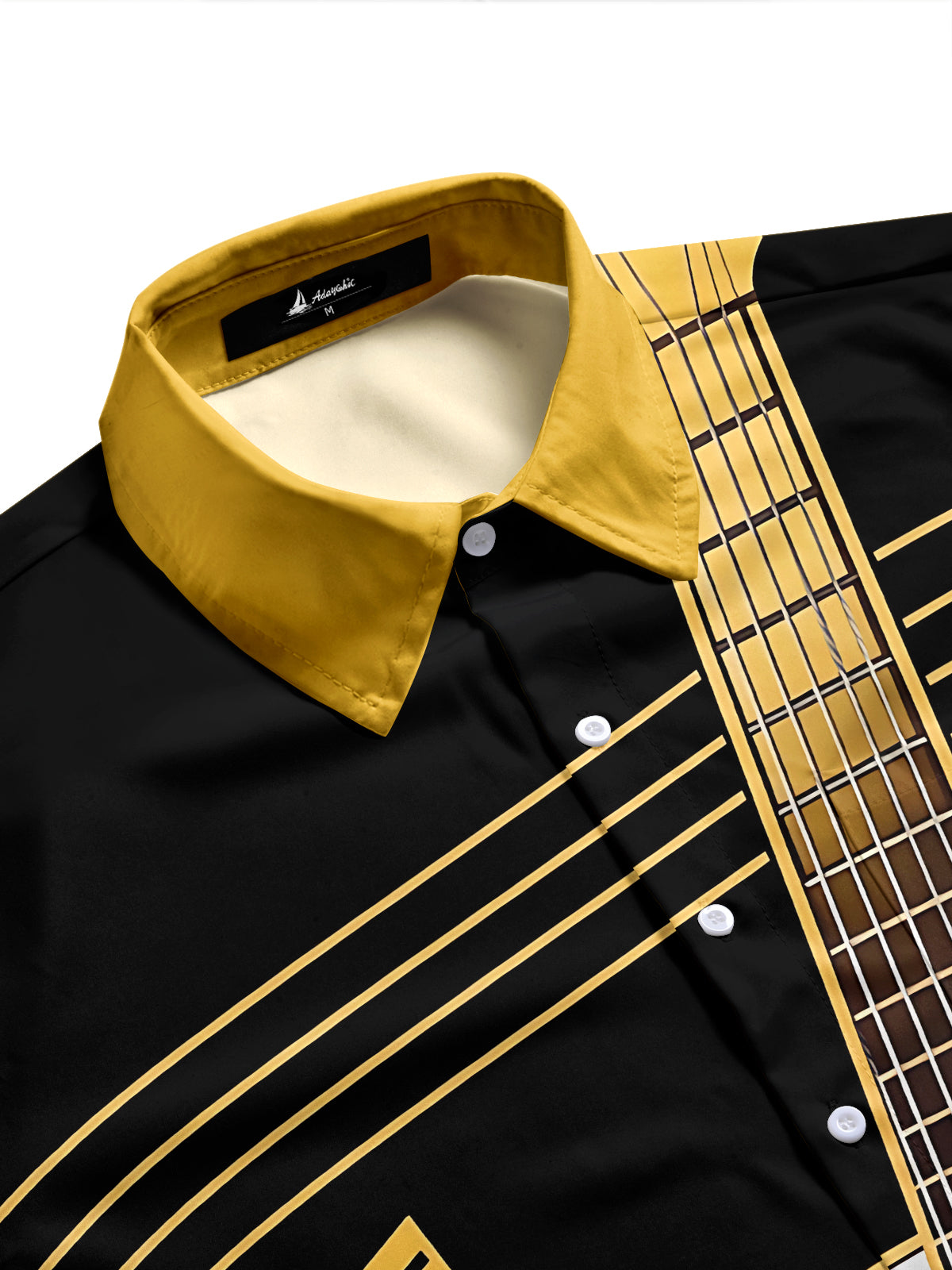 Adaychic Men's Graphic Guitar Print Musical Notes Print Short Sleeve Shirt with Chest Pocket