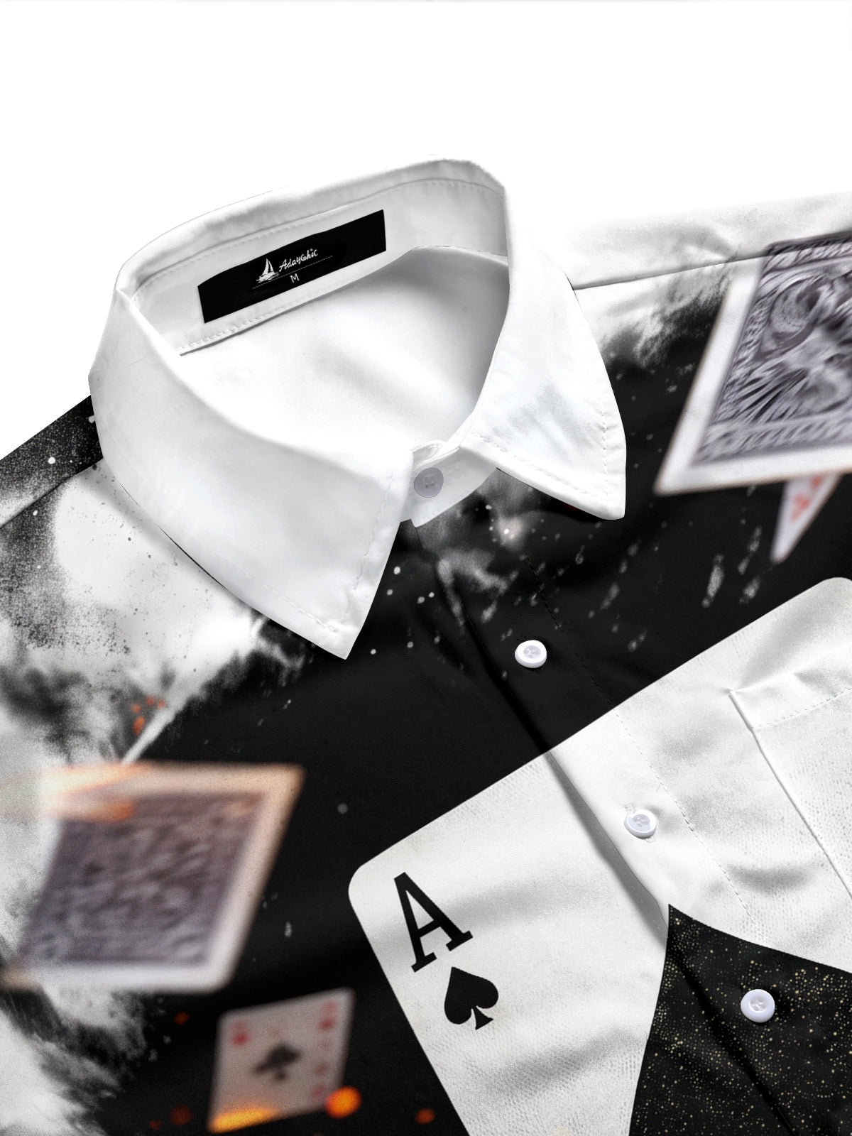 Adaychic Men's Graphic Playing Cards And Ace Of Spades Print Long Sleeve Shirt with Chest Pocket