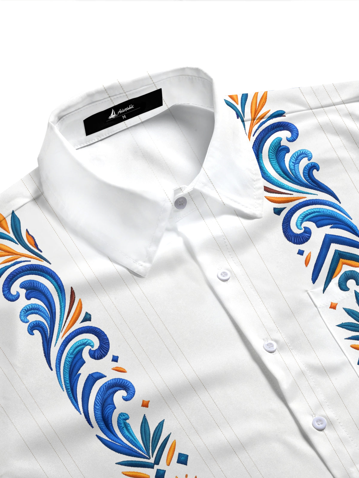 Adaychic Men's Geometric Floral And Sunburst Pattern Short Sleeve Shirt with Chest Pocket