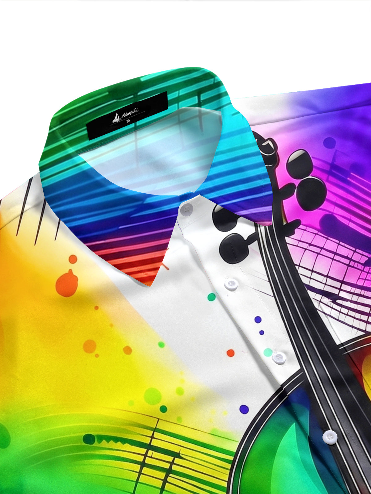 Adaychic Men's Graphic Rainbow Violin Print Short Sleeve Shirt with Chest Pocket