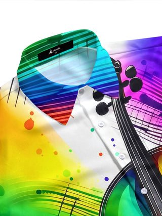Adaychic Men's Graphic Rainbow Violin Print Short Sleeve Shirt with Chest Pocket