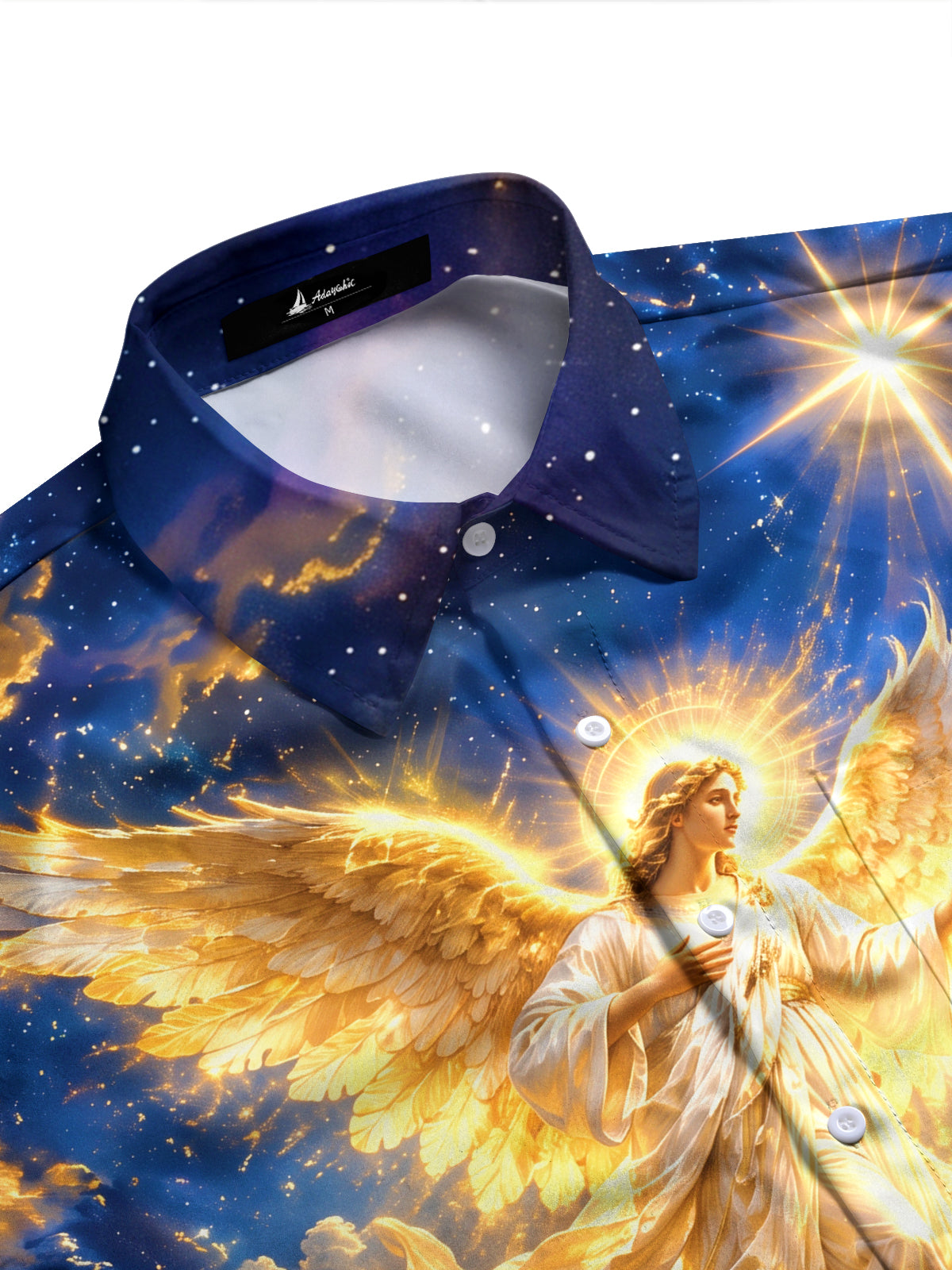 Adaychic Men's Christmas Angel And Shepherds With Sheep Print Long Sleeve Shirt with Chest Pocket