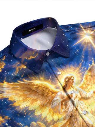 Adaychic Men's Christmas Angel And Shepherds With Sheep Print Long Sleeve Shirt with Chest Pocket
