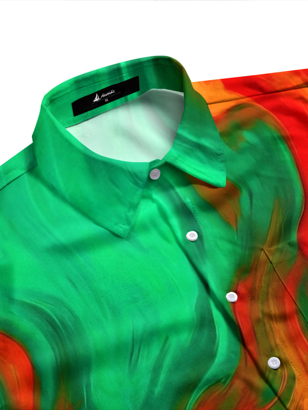 Adaychic Men's Abstract Swirling Colorful Pattern Long Sleeve Shirt with Chest Pocket