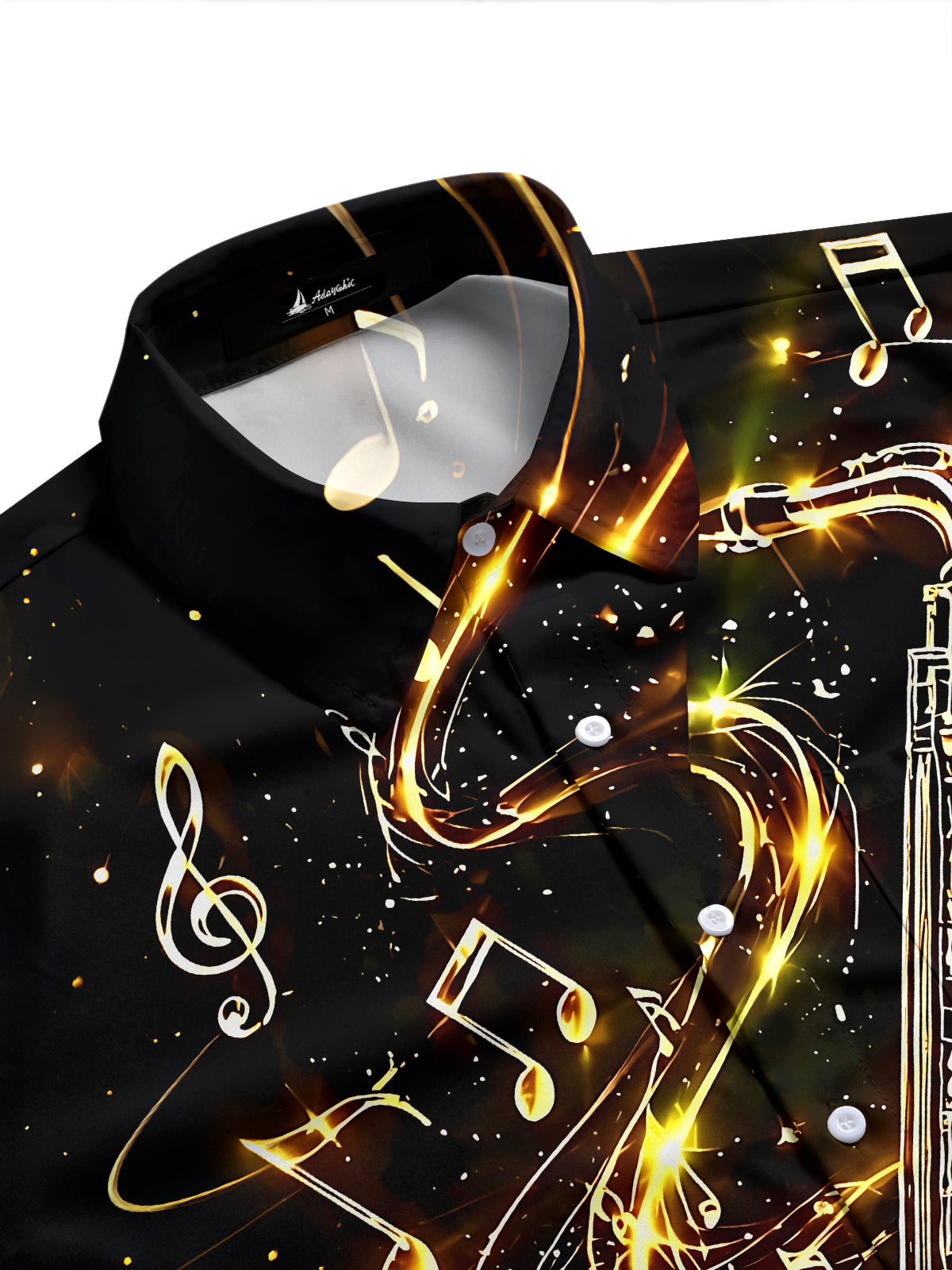 Adaychic Men's Hawaiian Golden Saxophone Print Short Sleeve Shirt with Chest Pocket
