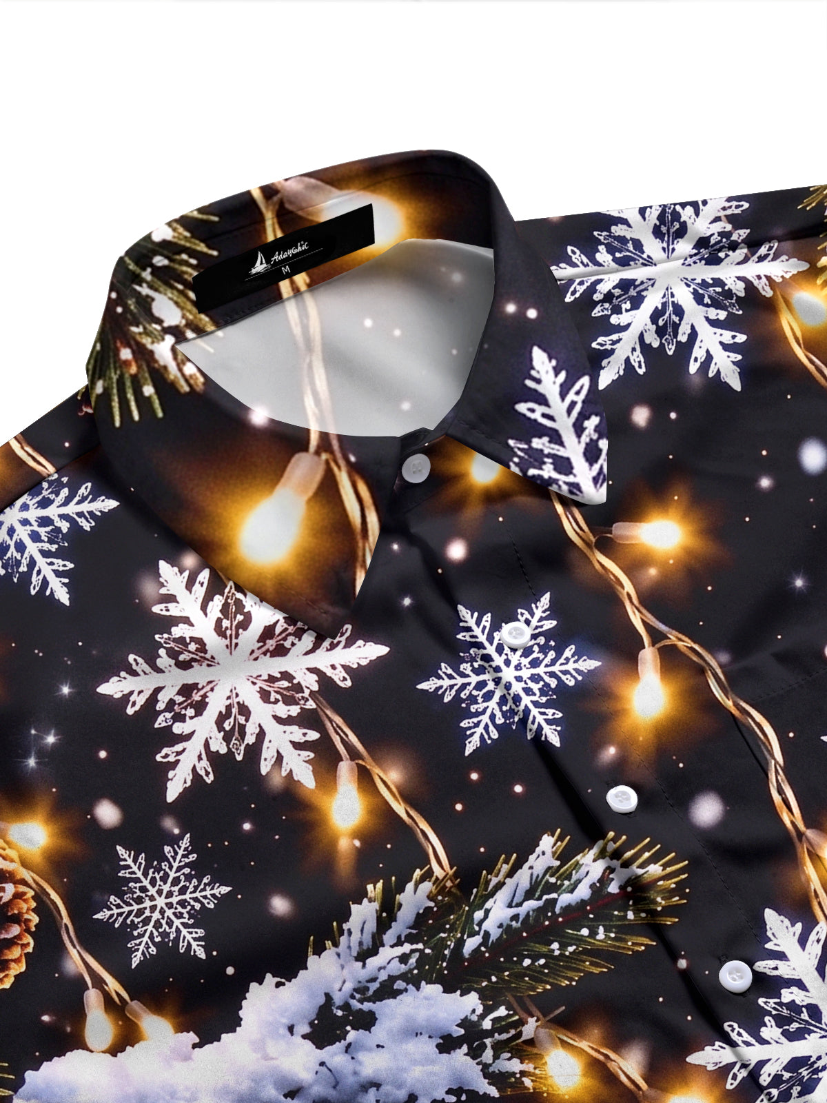 Adaychic Men's Long Sleeve Shirt - Christmas Snowflakes Pine Cones And Fairy Lights Print with Chest Pocket