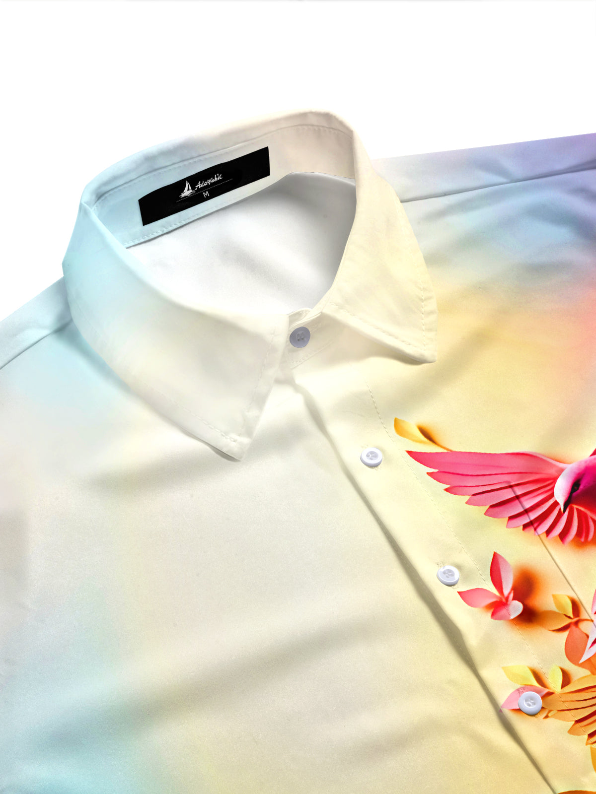 Adaychic Men's 3D 3D Relief Birds Print Floral Leaves Print Short Sleeve Shirt with Chest Pocket
