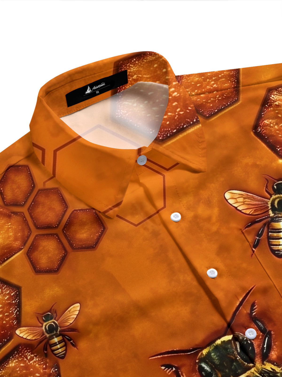 Adaychic Men's Printed Bee Print Honeycomb Pattern Short Sleeve Shirt with Chest Pocket