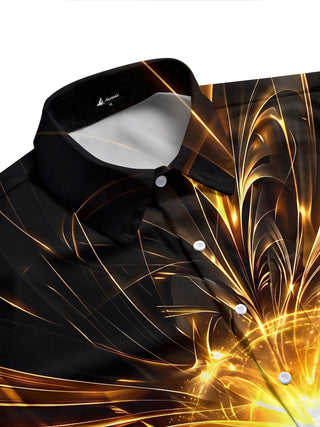 Adaychic Men's 3D Golden Light Burst Print Short Sleeve Shirt with Chest Pocket
