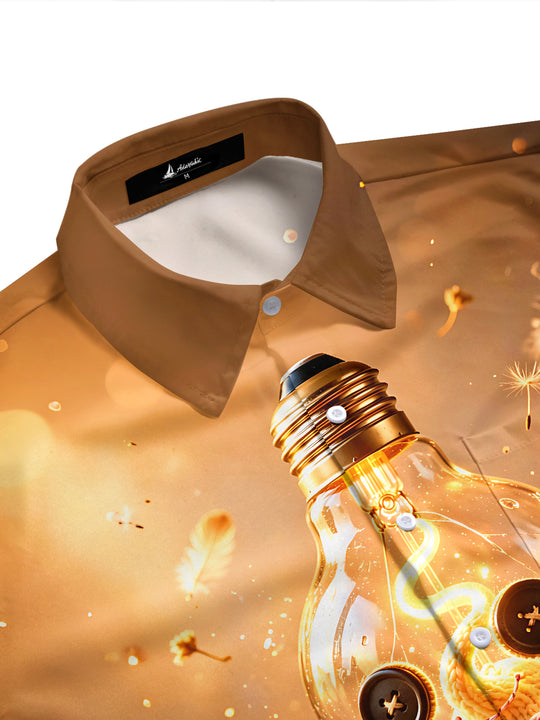 Adaychic Men's Graphic Knitted Octopus Lightbulb Print Short Sleeve Shirt with Chest Pocket