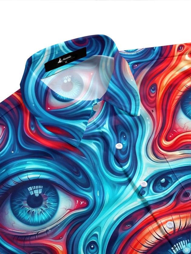 Adaychic Men's Patterned Psychedelic Fluid Multi-eye Pattern Short Sleeve Shirt with Chest Pocket
