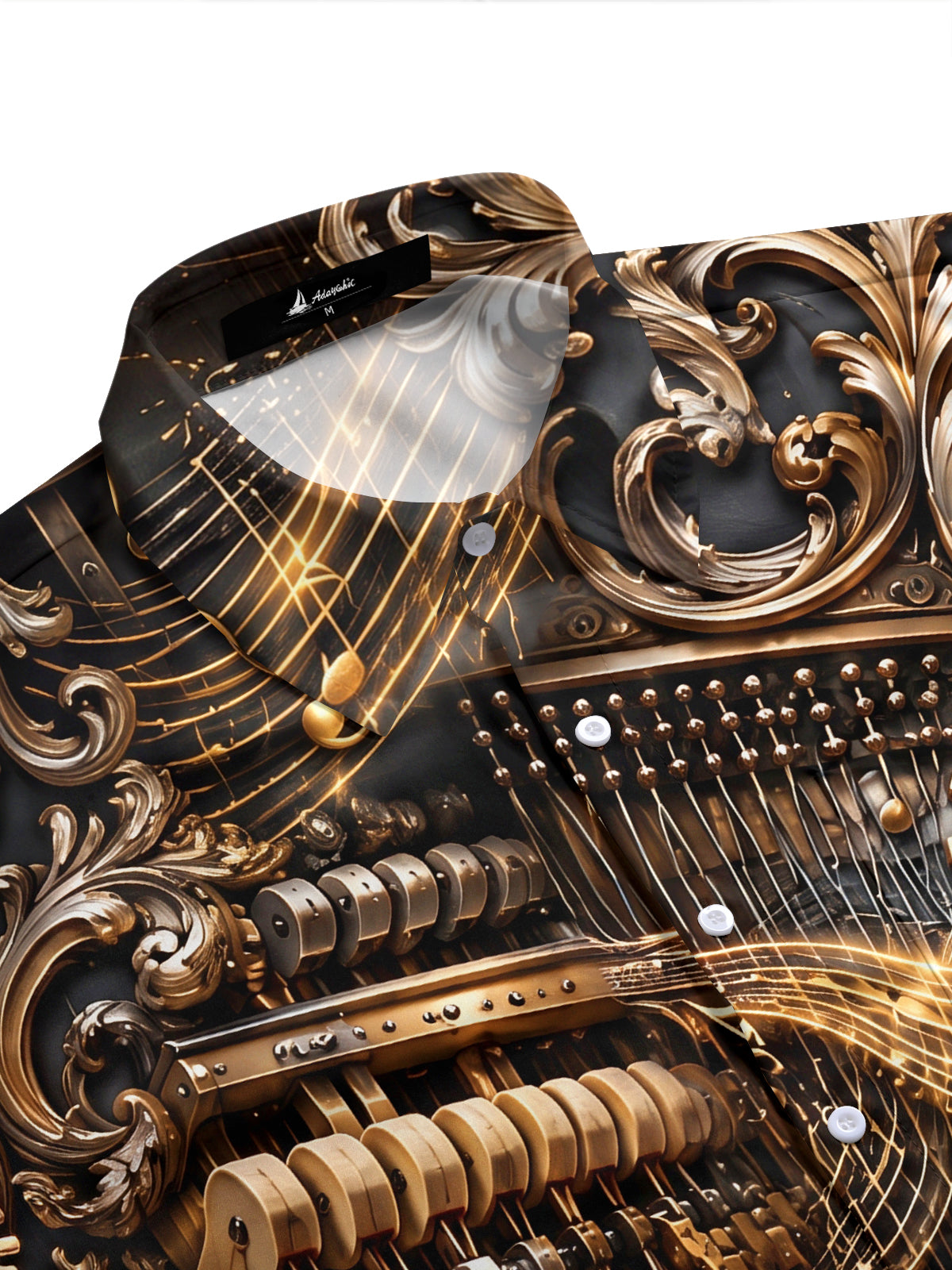 Adaychic Men's Steampunk Piano And Musical Notes Print Short Sleeve Shirt with Chest Pocket