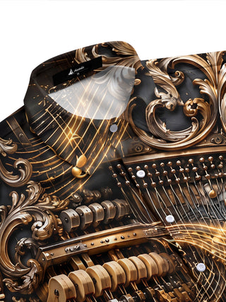 Adaychic Men's Steampunk Piano And Musical Notes Print Short Sleeve Shirt with Chest Pocket
