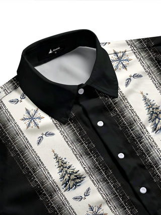 Adaychic Men's Printed Christmas Trees And Snowflakes Print Long Sleeve Shirt with Chest Pocket