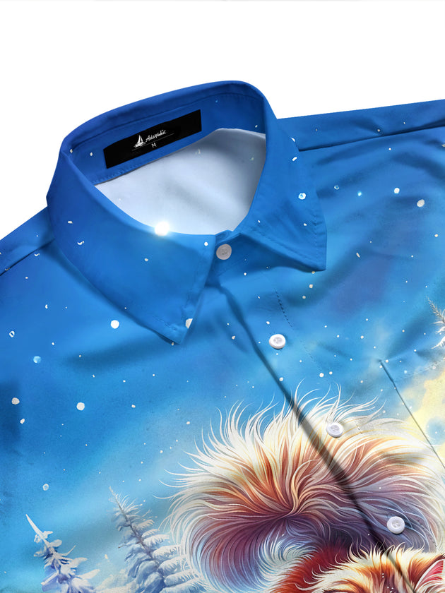 Adaychic Men's Graphic Winter Snow Scene Print Long Sleeve Shirt with Chest Pocket