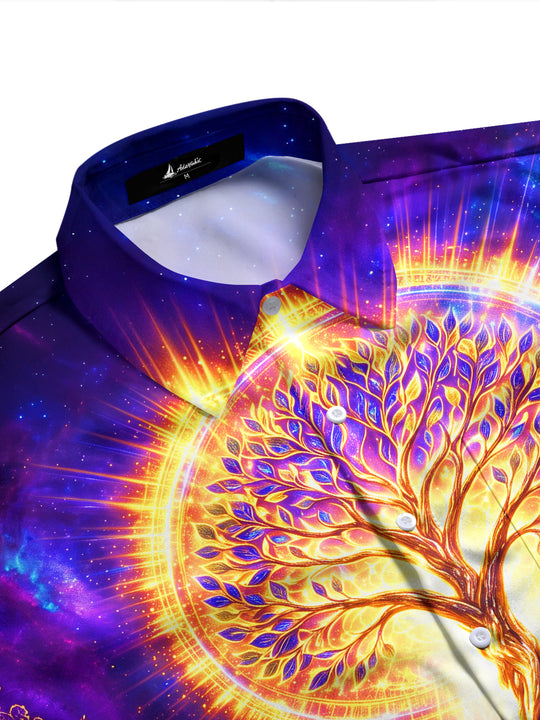 Adaychic Men's Graphic Tree Of Life And Phoenix Print Long Sleeve Shirt with Chest Pocket
