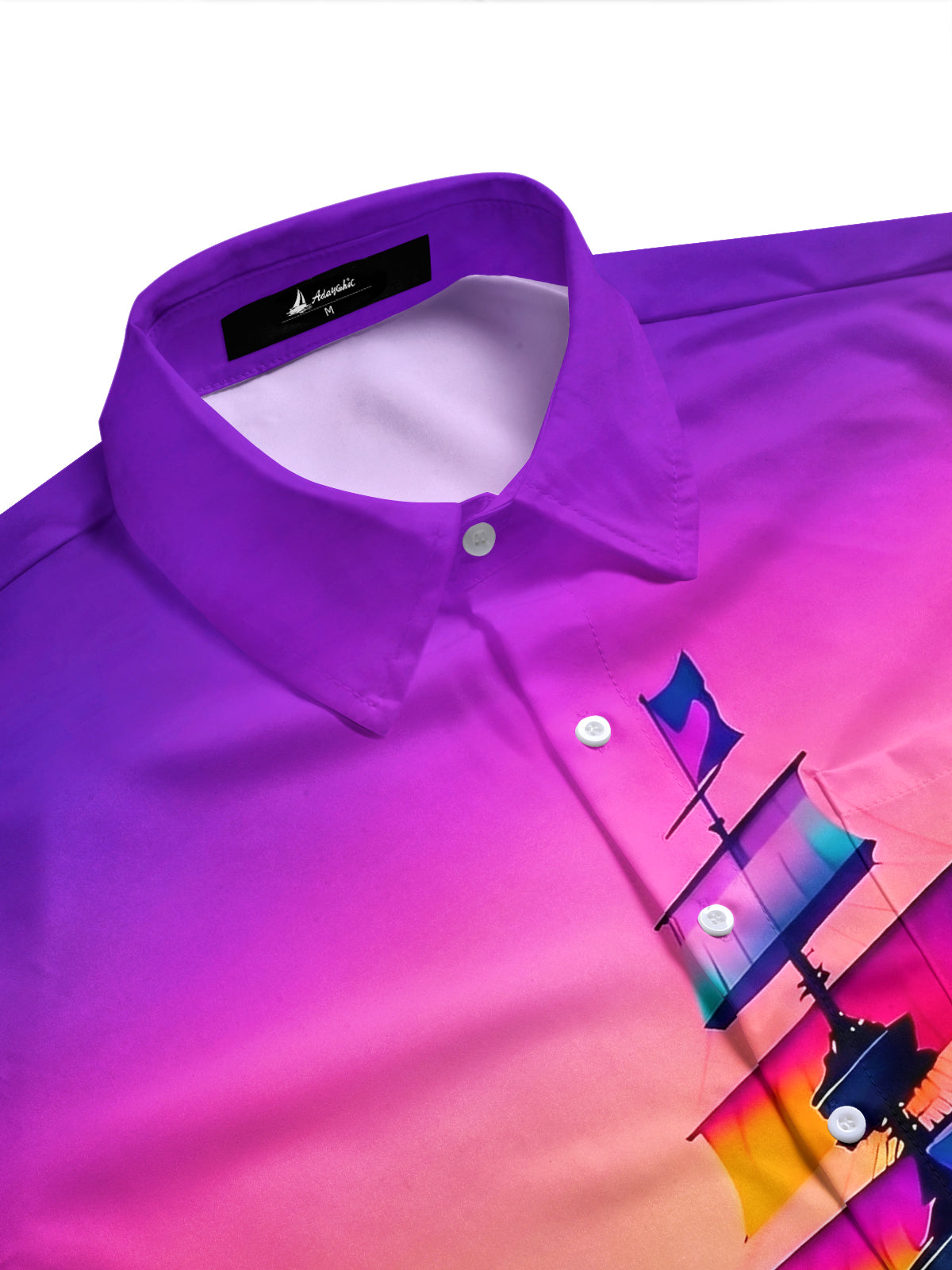 Adaychic Men's Hawaiian Sailing Ship Print Short Sleeve Shirt with Chest Pocket