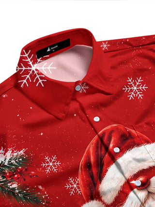 Adaychic Men's Printed Christmas Beard And Hat Print Long Sleeve Shirt with Chest Pocket