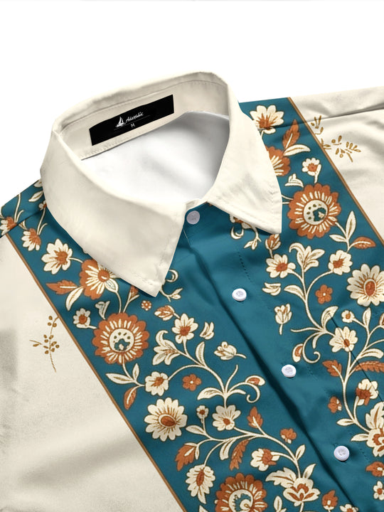 Adaychic Men's Vintage Style Vintage Floral Vine Pattern Long Sleeve Shirt with Chest Pocket