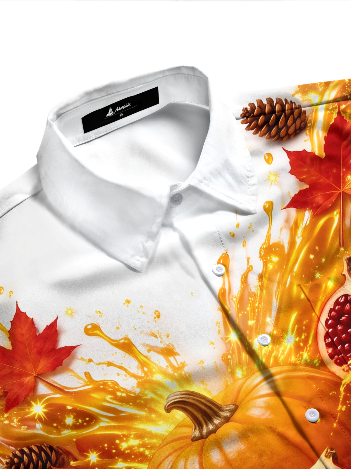 Adaychic Men's Printed Autumn Pumpkin And Pomegranate Print Long Sleeve Shirt with Chest Pocket