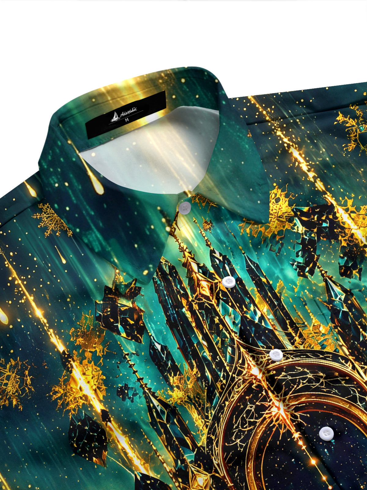 Adaychic Men's Gothic Castle Architecture And Night Sky Print Long Sleeve Shirt with Chest Pocket