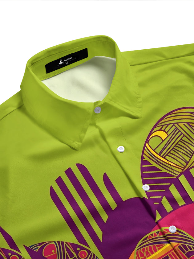Adaychic Men's Retro Abstract Geometric Shapes Print Short Sleeve Shirt with Chest Pocket