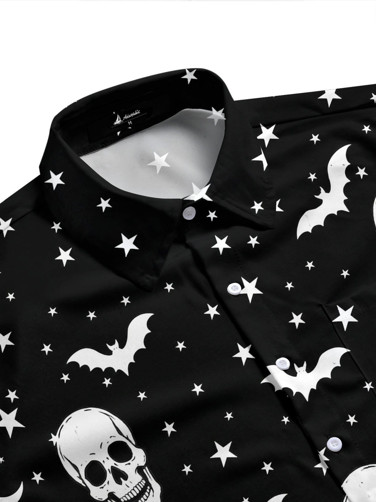 Adaychic Men's Graphic Halloween Skulls Print Short Sleeve Shirt with Chest Pocket