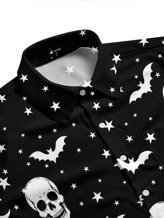 Adaychic Men's Graphic Halloween Skulls Print Short Sleeve Shirt with Chest Pocket