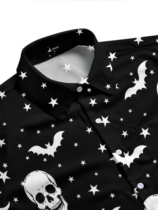 Adaychic Men's Graphic Halloween Skulls Print Short Sleeve Shirt with Chest Pocket
