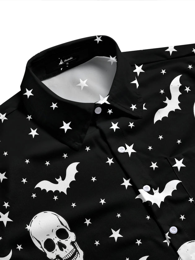 Adaychic Men's Graphic Halloween Skulls Print Short Sleeve Shirt with Chest Pocket
