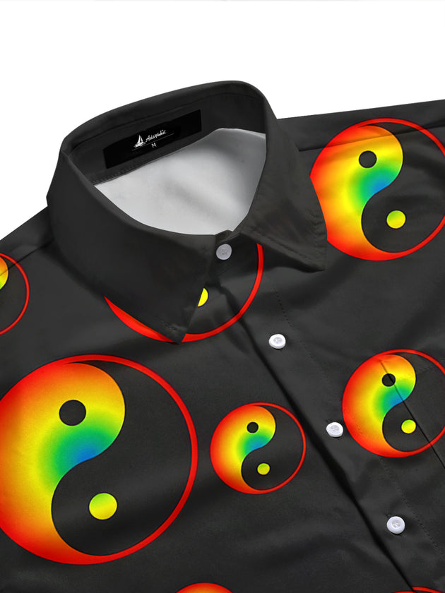 Adaychic Men's Graphic Rainbow Yin Yang Print Short Sleeve Shirt with Chest Pocket