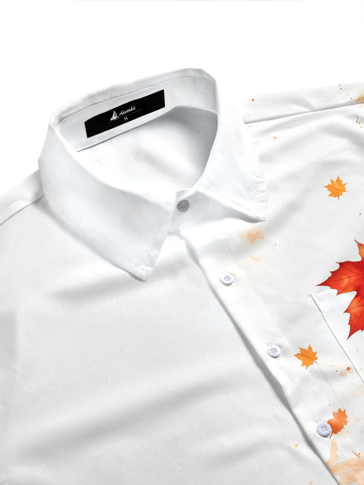 Adaychic Men's Printed Watercolor Maple Leaves Print Short Sleeve Shirt with Chest Pocket