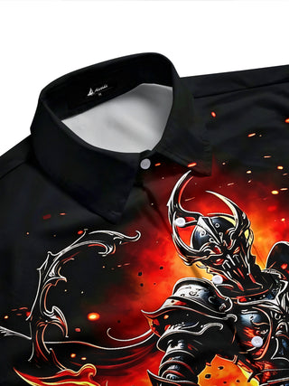 Adaychic Men's Graphic Flame Print Halloween Print Short Sleeve Shirt with Chest Pocket