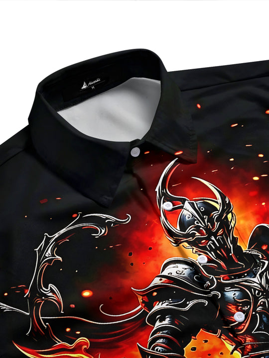 Adaychic Men's Graphic Flame Print Halloween Print Short Sleeve Shirt with Chest Pocket