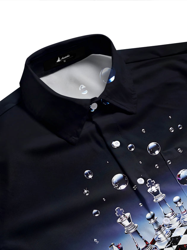 Adaychic Men's Graphic Melting Chessboard Print Short Sleeve Shirt with Chest Pocket